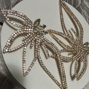 Elegant Gold Rhinestone Leaf Earrings